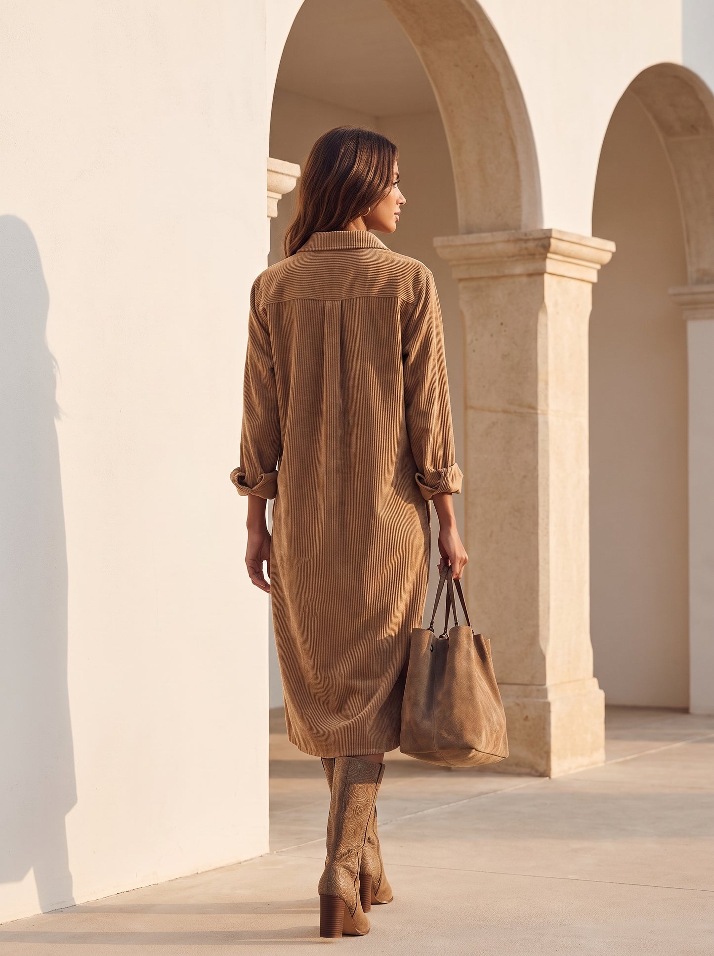 Camille | Robe Midi en Velours Côtelé