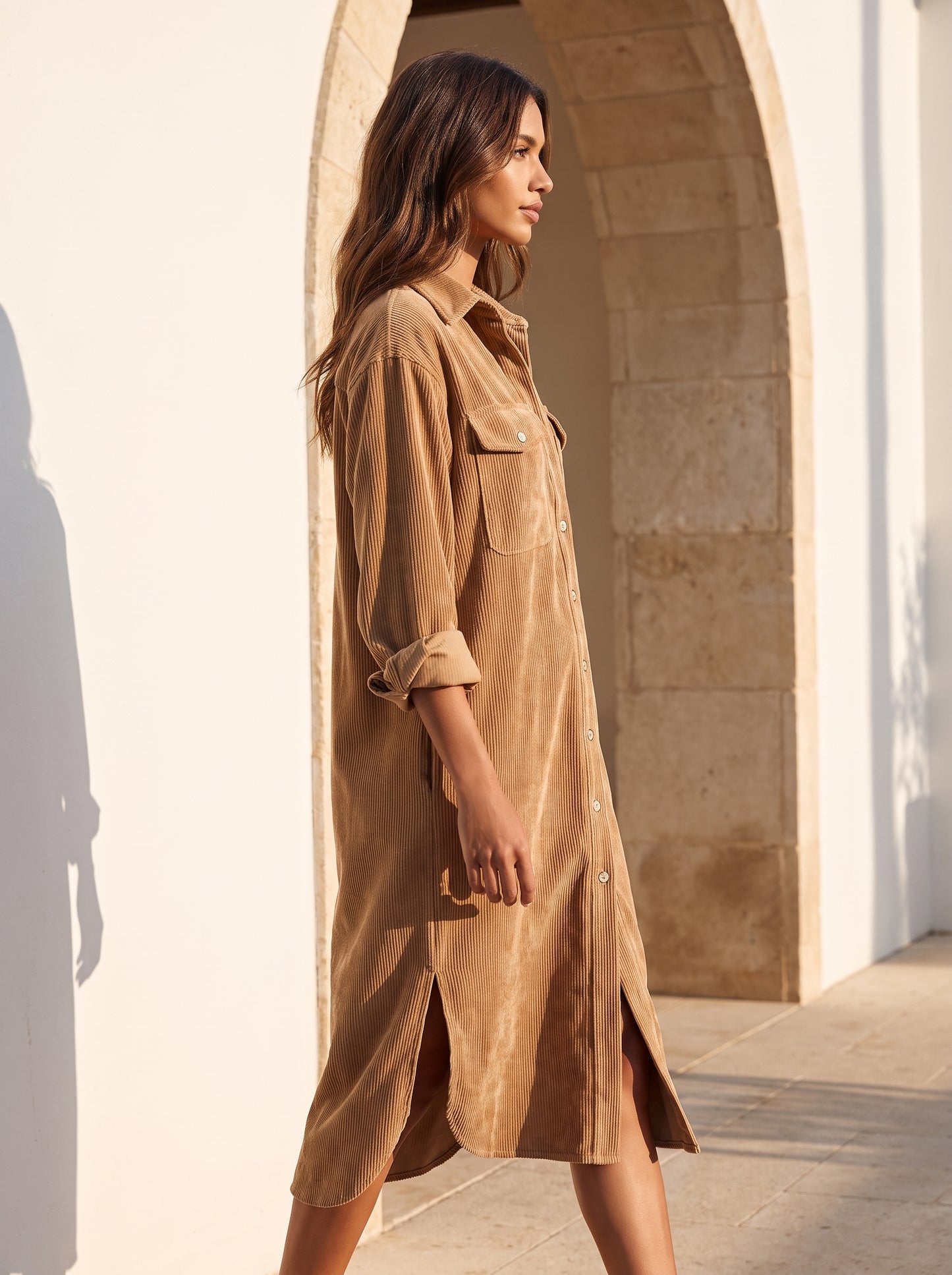 Camille | Robe Midi en Velours Côtelé