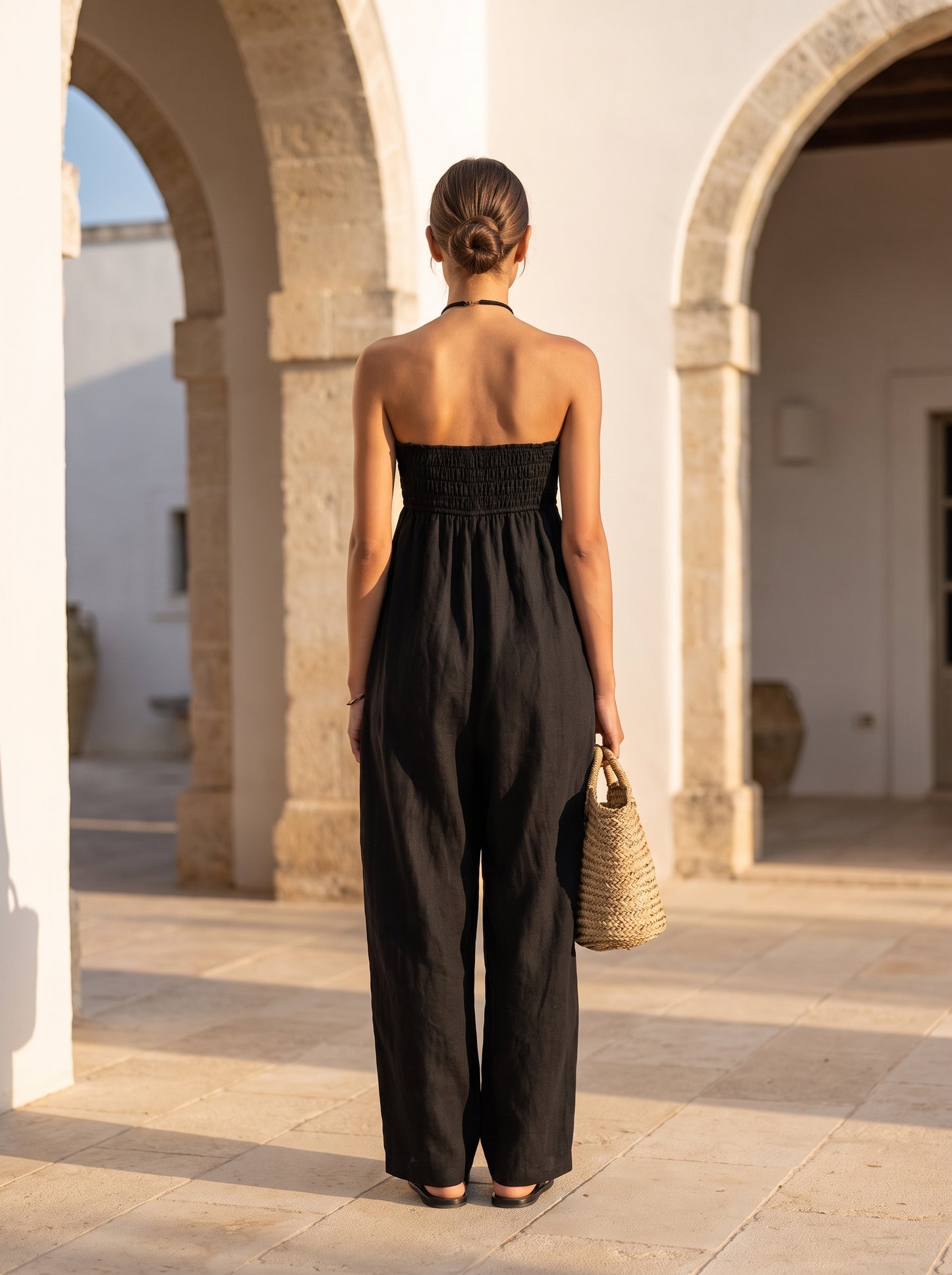 Élise – Combinaison Fluide Bandeau en Lin Mélangé